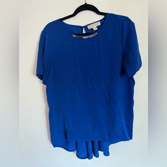 michael kors | blue with gold detailing and cinched waist blouse - Picture 1 of 10